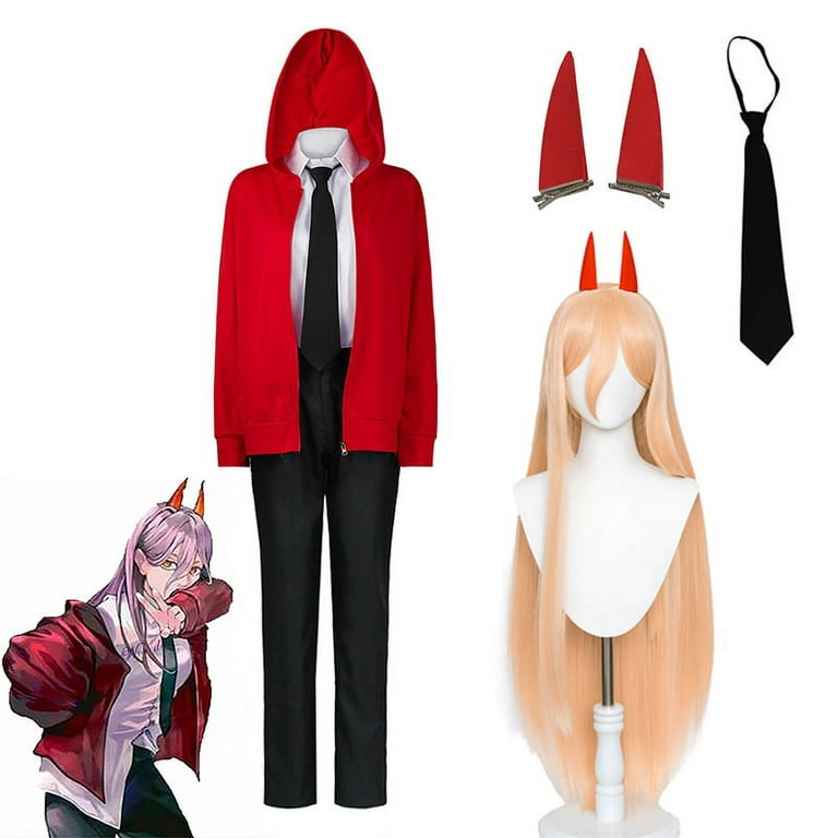Anime Chainsaw Man Power Cosplay Costume Outfit + Cosplay Wig Cosplay  Jacket Pants Uniform Halloween Party Fancy Dress Up Set, Set Of 6 