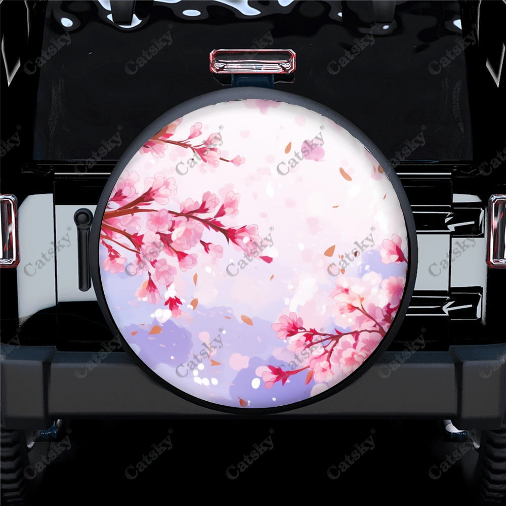Anime Cherry Blossom Polyester Universal Spare Wheel Tire Cover Custom