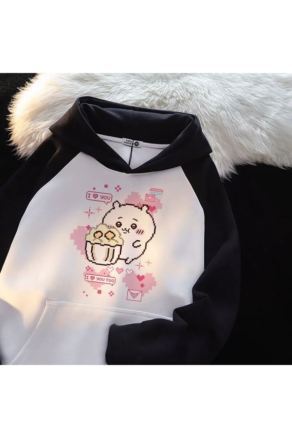 Anime Chiikawa College Sweatshirt Pure Cotton Loose Lazy Hooded Jacket Cartoon Kawaii Lovely