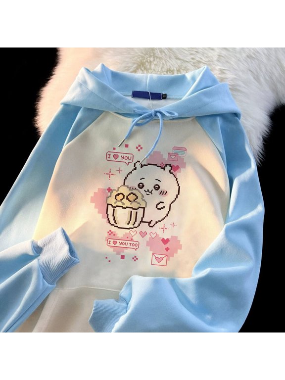 Anime Chiikawa Japanese College Sweatshirt Women's Model 2026 Thin Pure Cotton Loose Lazy Hooded Jacket Cartoon Kawaii Lovely