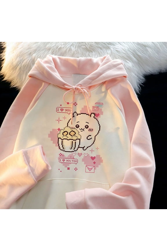 Anime Chiikawa Japanese College Sweatshirt Women's Model 2026 Thin Pure Cotton Loose Lazy Hooded Jacket Cartoon Kawaii Lovely