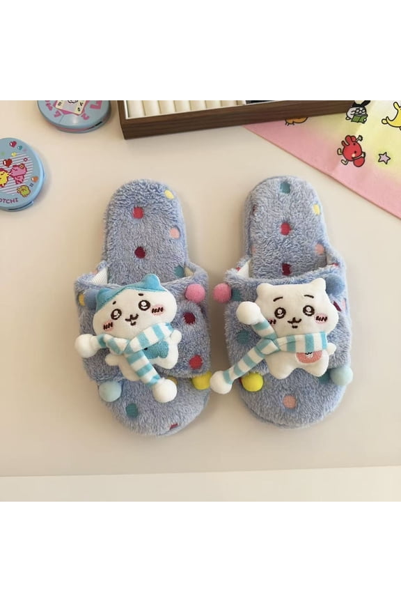 Anime Chiikawa Plush Slippers Hachiware Home Shoes Cartoon Fluffy Slippers