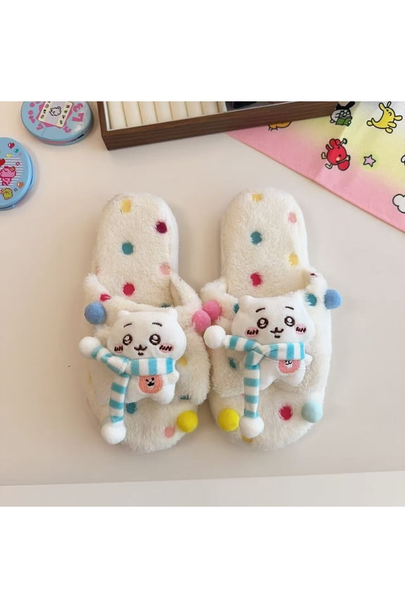 Anime Chiikawa Plush Slippers Hachiware Home Shoes Cartoon Fluffy Slippers