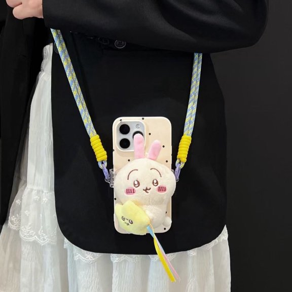 Anime Chiikawa Usagi Phone Case With Lanyard For iPhone 16 15 14 13 Protective Cover