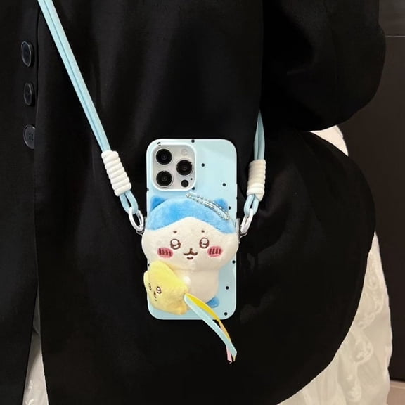 Anime Chiikawa Usagi Phone Case With Lanyard For iPhone 16 15 14 13 Protective Cover