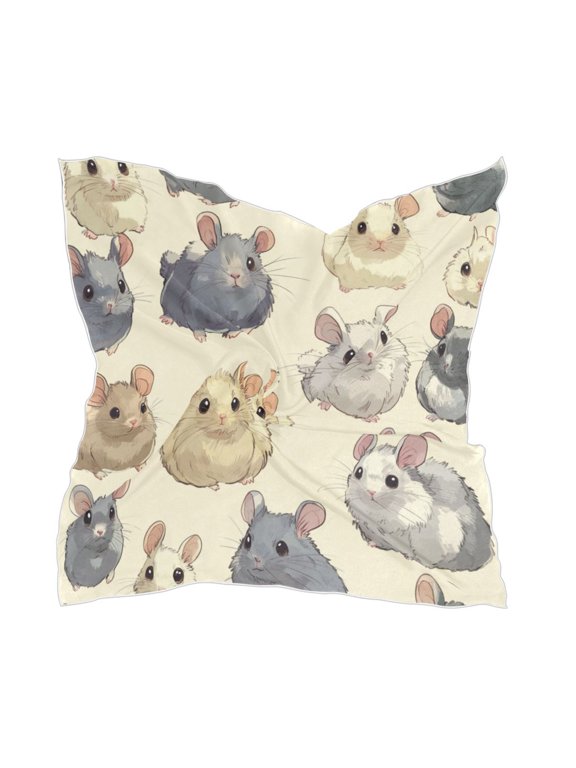 Anime Chinchilla Square Silk Scarf, 23.6223.62in Polyester Simulated Silk Satin Scarf Tops for Women Head Wraps Shirt Bandana Curly Hair Tie Headband Headscarf