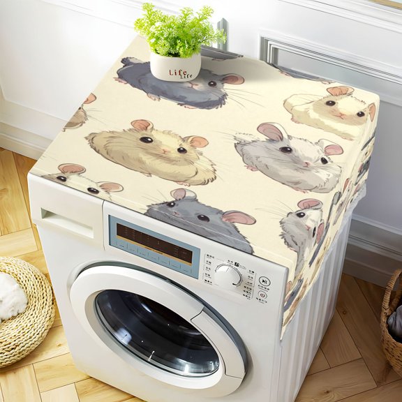 Anime ChinchillaWasher and Dryer Covers Dust-Proof and Oil Resistant Fridge Cover with 4 Storage Pockets Washing Machine Top Cover for Laundry Kitchen Home 51.2 x 22 In