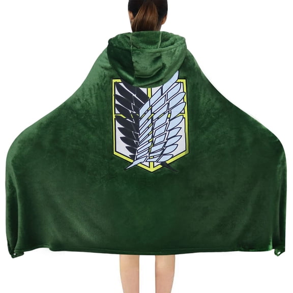 Anime Cloak Green Hooded Cape Bath Towel Blanket for Adults Homewear Sleepwear