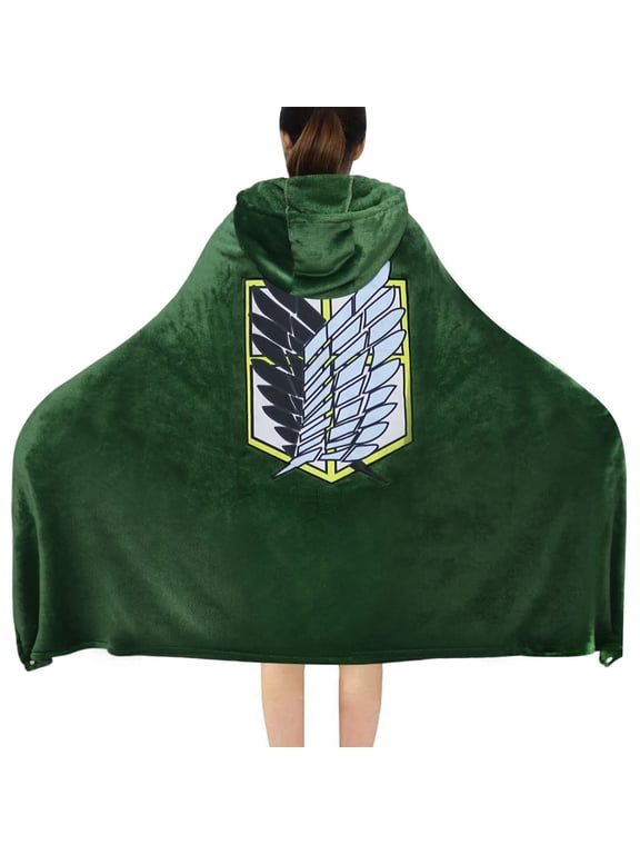 Anime Cloak Green Hooded Cape Bath Towel Blanket for Adults Homewear Sleepwear
