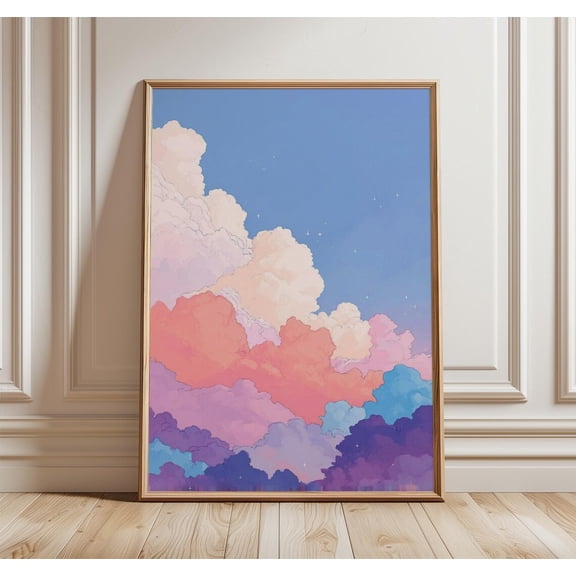 Anime Cloud Art Pastel Sky Wall Decor Lofi Vaporwave Pink Purple Scenic Dreamy, Unframed Poster