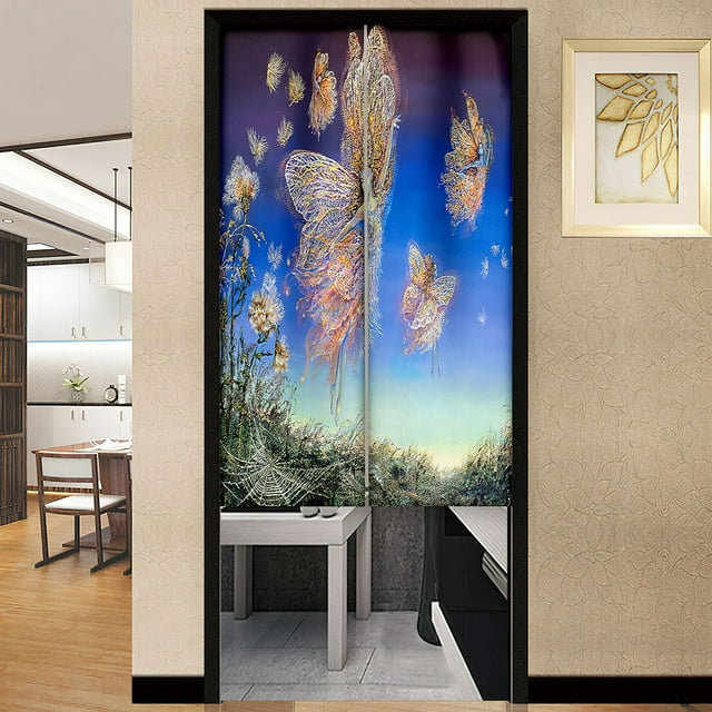Anime Colorful Butterflies Print Door Curtain Chinese Panel Japanese