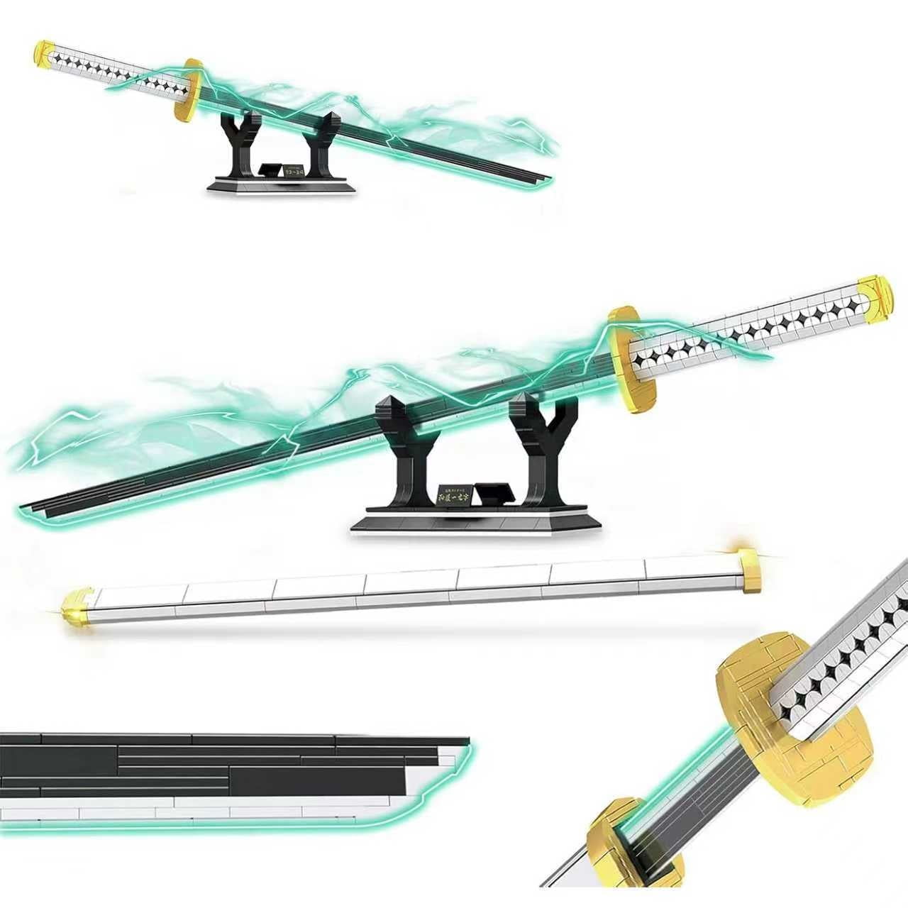 Anime Cosplay Swords Building Set, 806 Piece One White Ichimonji Yamato Sword, 39IN Roronoa Zoro Katana with Scabbard and Bracket for Adults and Kid 8+ (Luminous)