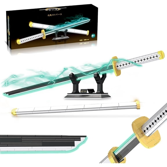 Anime Cosplay Swords Building Set, 806 Piece One White Ichimonji Yamato Sword, 39IN Roronoa Zoro Katana with Scabbard and Bracket