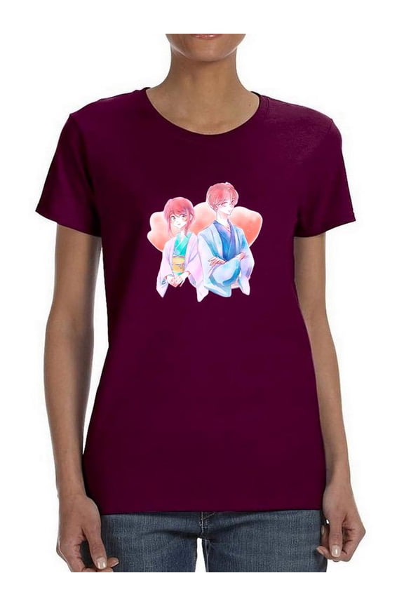 Anime Couple Kimono Yukata T-Shirt Women -Image by Shutterstock, Female Large