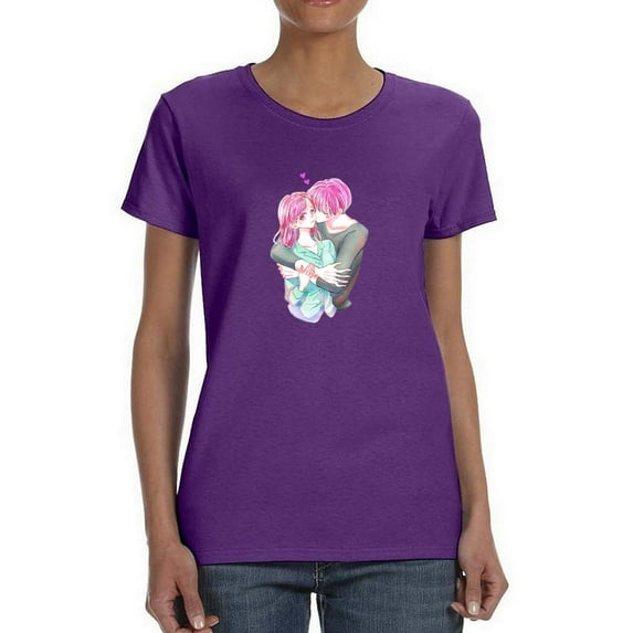 Anime Couple Sweet Kiss T-Shirt Women -Image by Shutterstock, Female Medium