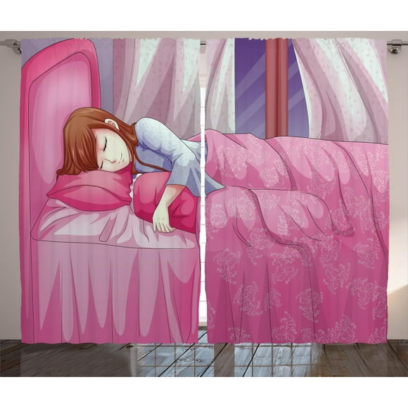 Ambesonne Anime Curtains 2 Panel Set, Japanese Animal Manga, 108" x 84", Pink