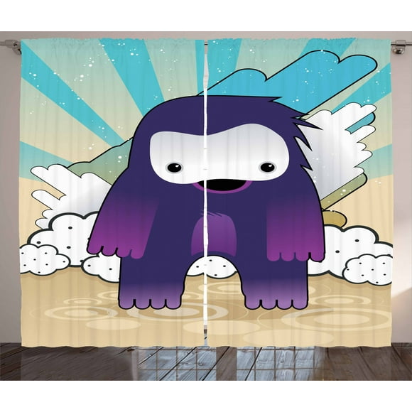 Ambesonne Anime Curtains 2 Panel Set, Japanese Manga Monster, 108" x 108", Multicolor