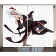 thumbnail image 1 of Ambesonne Anime Curtains 2 Panel Set, Warrior Style Girl, 108" x 84", Red White and Black, 1 of 3