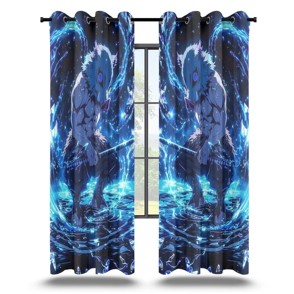 Anime Curtains for Bedroom Drapes Slayer Tanjirou Inosuke Kyoujurou Print Design Window Treatments Curtain Panel Set, 2-Panels, 42" W x 63" L