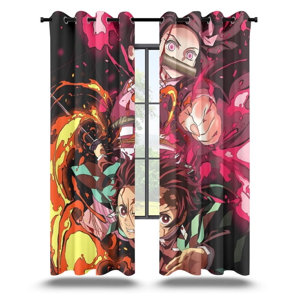 Anime Curtains for Bedroom Drapes Slayer Tanjirou Inosuke Kyoujurou Print Design Window Treatments Curtain Panel Set, 2-Panels, 42" W x 63" L