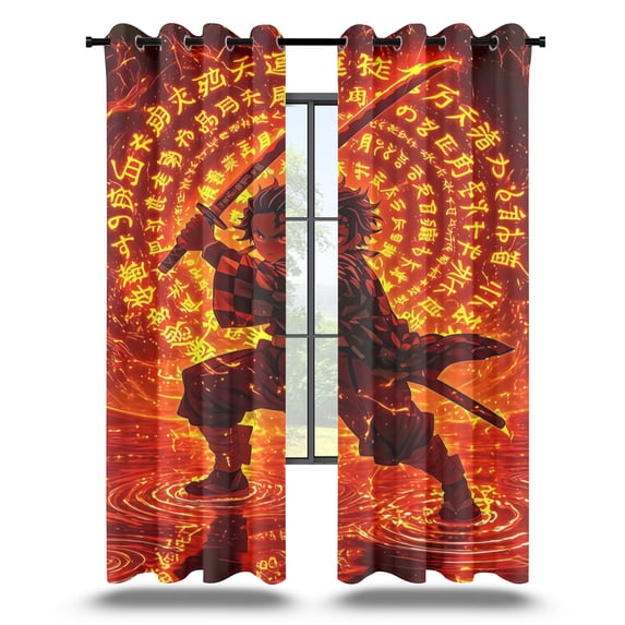 Anime Curtains for Bedroom Drapes Slayer Tanjirou Inosuke Kyoujurou Print Design Window Treatments Curtain Panel Set, 2-Panels, 42" W x 63" L