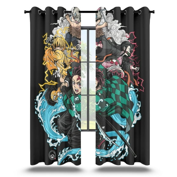 Anime Curtains for Bedroom Drapes Slayer Tanjirou Inosuke Kyoujurou Print Design Window Treatments Curtain Panel Set, 2-Panels, 42" W x 63" L