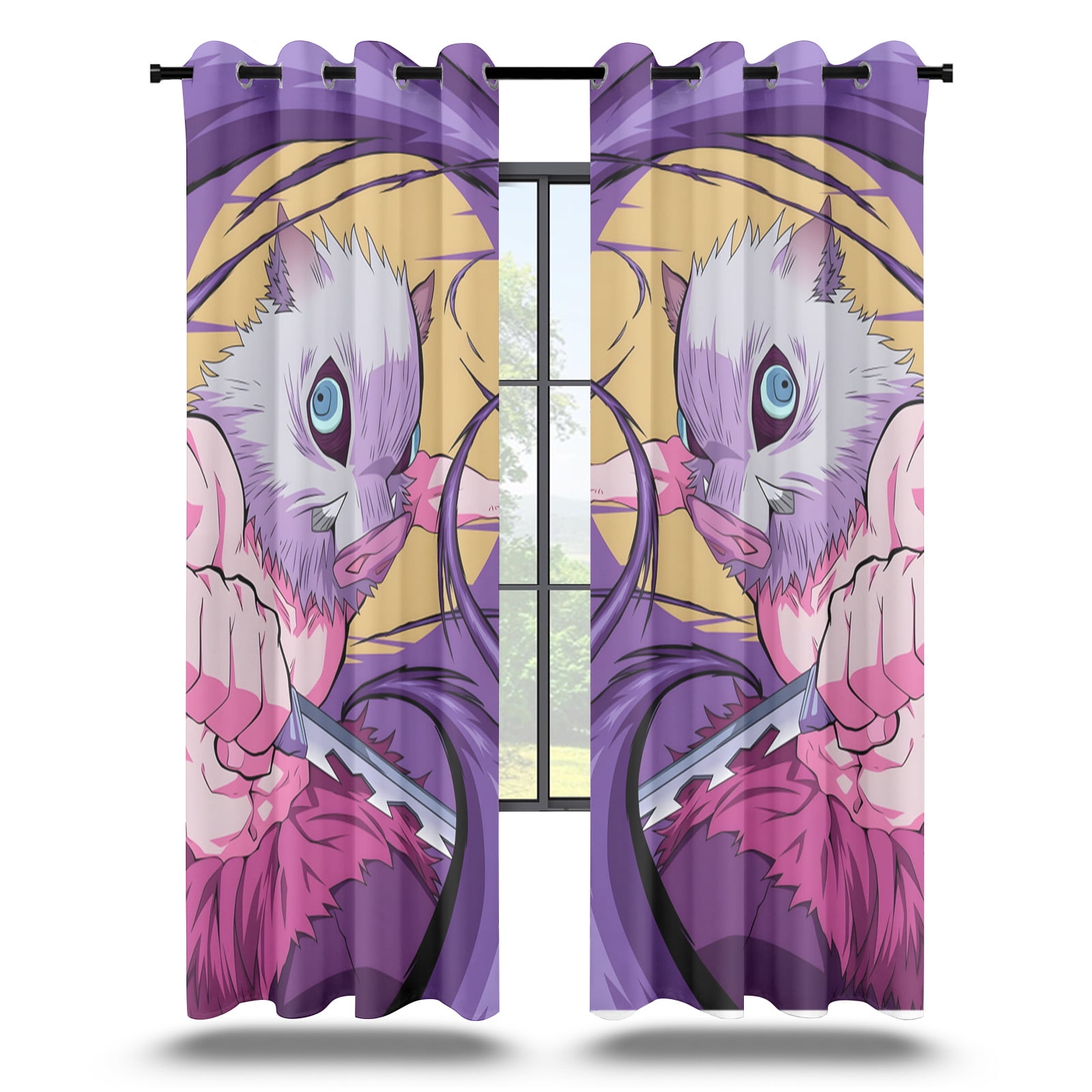 Anime Curtains for Bedroom Drapes Slayer Tanjirou Inosuke Kyoujurou Print Design Window Treatments Curtain Panel Set, 2-Panels, 52" W x 63" L