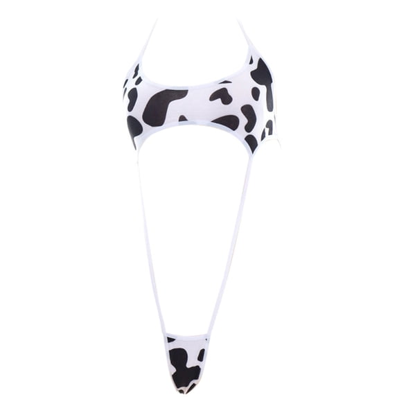 Anime Cute Cow Print Bikini Bodysuit Sexy Halter Backless Sexy Micro Lingerie