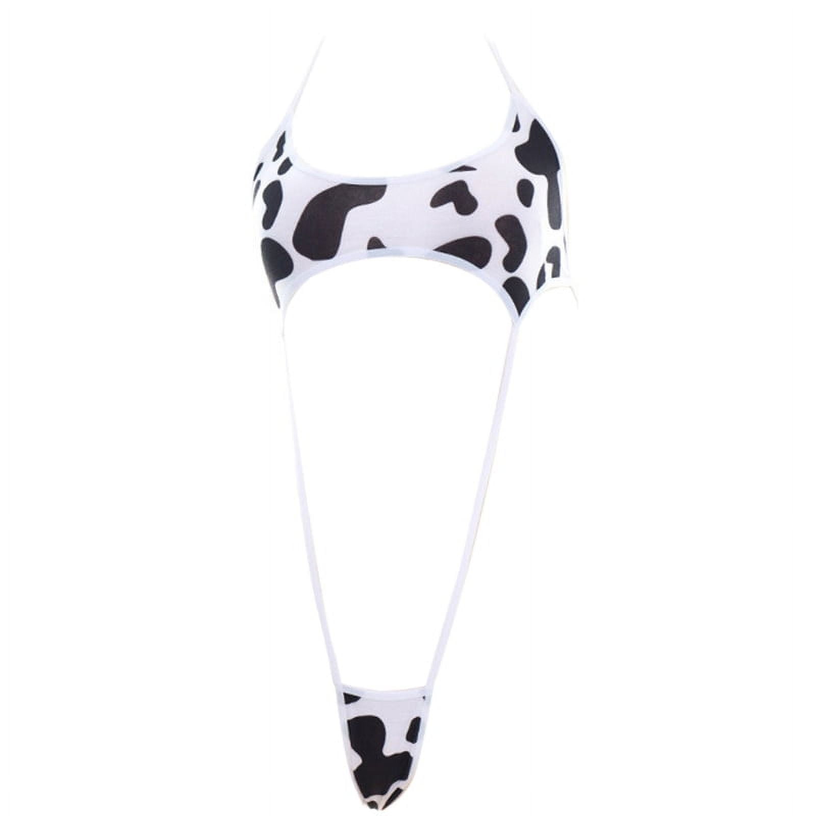 Anime Cute Cow Print Bikini Bodysuit Sexy Halter Backless Sexy Micro  Lingerie