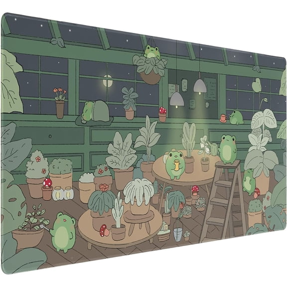 Anime Cute Frog Desk Mat,Large Desk Pad Mat,XXL Desk Decor Mouse Pad,Large Mouse Pad for Desk Rubber Base Mousepad with Stitched Edges,Women Keyboard Mat Computer Desk Pad for Work,Office,Home