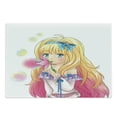 thumbnail image 1 of Anime Cutting Board, Manga Girl Blowing Bubbles from a Flower Japanese Cartoon Japan Art Print, Decorative Tempered Glass Cutting and Serving Board, Large Size, Pink Yellow, by Ambesonne, 1 of 5