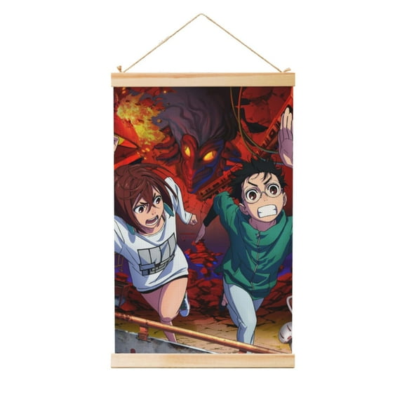 Anime Dandadan Wooden Shaft Hanging Poster Canvas Wall Hanging Banner Painting Decoration Wooden Scroll Artwork Wall Poster 16"x24"