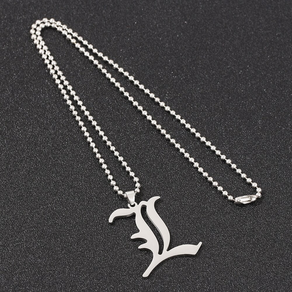 デスノート メタルチャーム コレクション L Anime Death Note L Pendant Necklace Chrome Beaded Silver