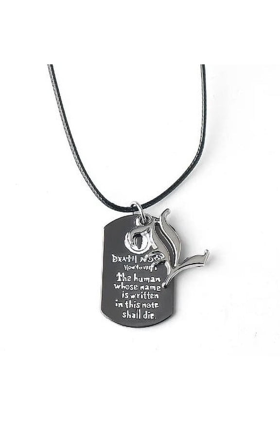 Anime Death Note Necklace with L Logo and Double Sided Dogtag