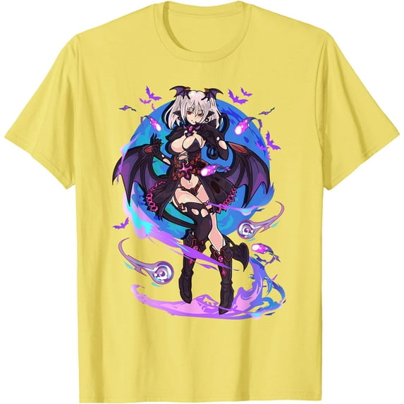 Anime Demon Girl Japanese Aesthetic Waifu Art Softstyle Unisex T-Shirt,Cornsilk Color,Size L