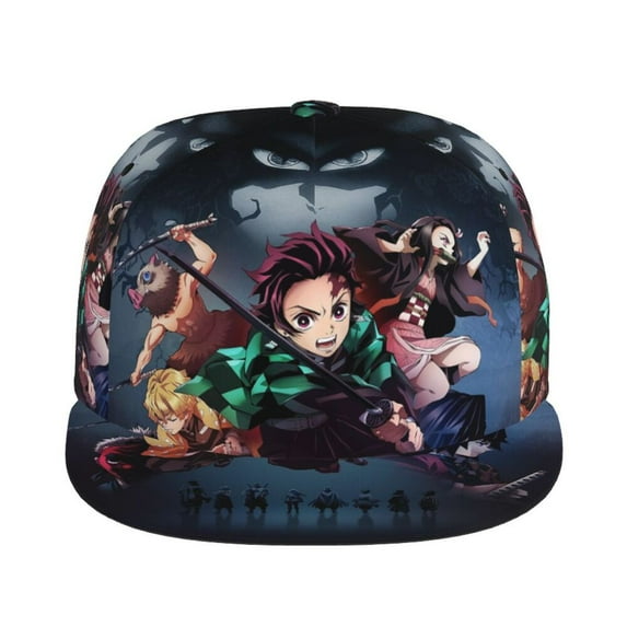 Anime Demon Slayer Adjustable Flat Brim Baseball Cap Snapback Hat Hip Hop Caps for Men Women