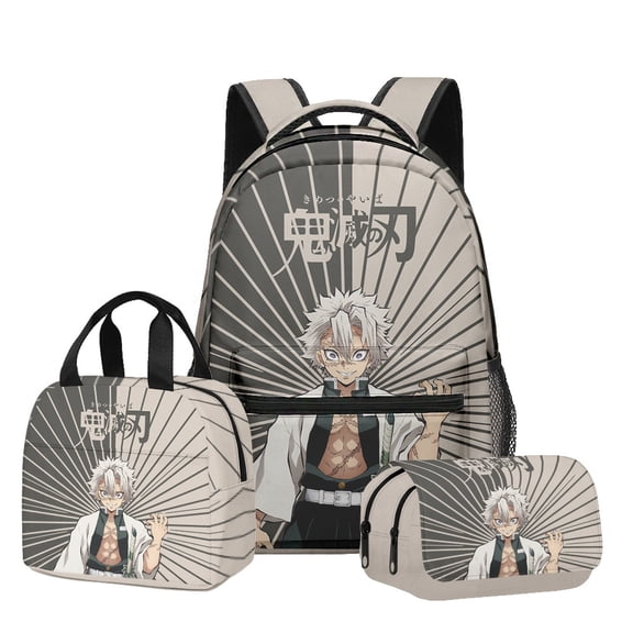 Anime Demon Slayer Backpack 3-Piece Set,Fashion Large Capacity Cosplay Print Travel Bag for Fans