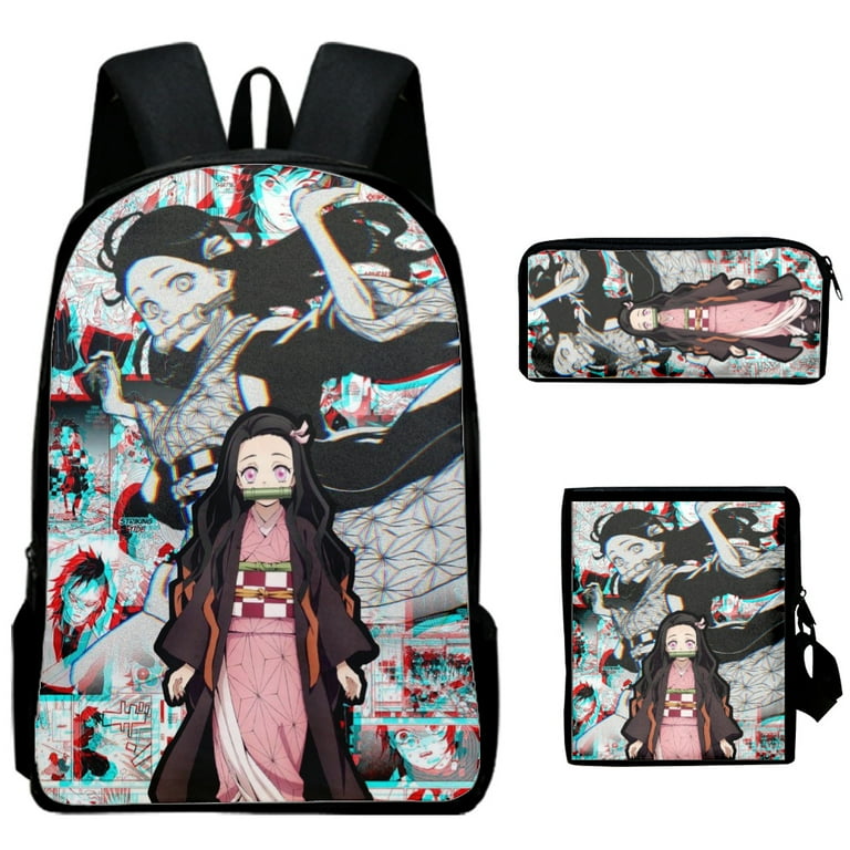 2 Piece Set Anime Nezuko Backpack Bag Demon Slayer Kawaii Cartoon