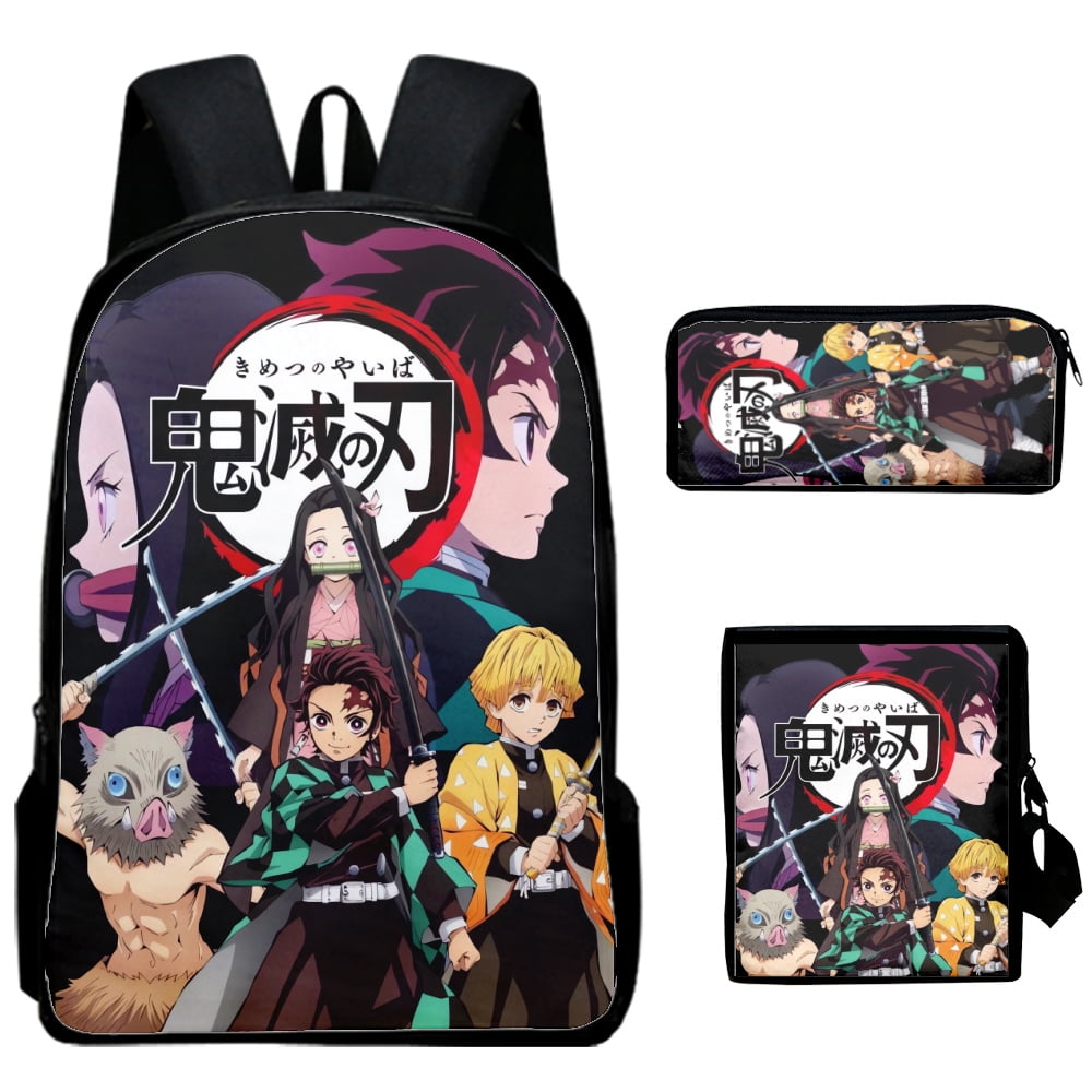 3Pieces Anime Laptop Schoolbag Slant Demon Slayer Backpack Creative Super  Anime 3D Printed+Shoulder Bags with Pencil Case Back to School Gifts 