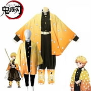 Anime Demon Slayer Cosplay Costume Kimetsu No Yaiba Agatsuma Zenitsu Halloween Party Kimono Uniform Adult Kids(Child 140)