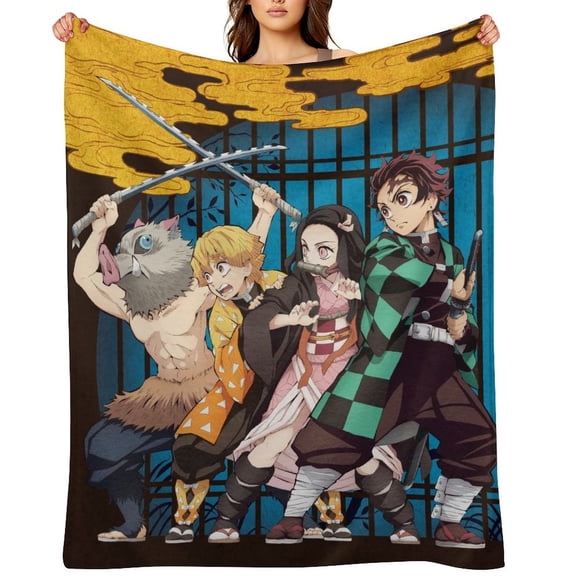 Anime Demon Slayer Kimetsu No Yaiba Flannel Blanket, Ultra Soft Warm Throw Lightweight Microfleece Blanket for Home Sofa Bed,There Are Five Sizes to Choose from 30x40,32x48,50x40,60x50,80x60inch