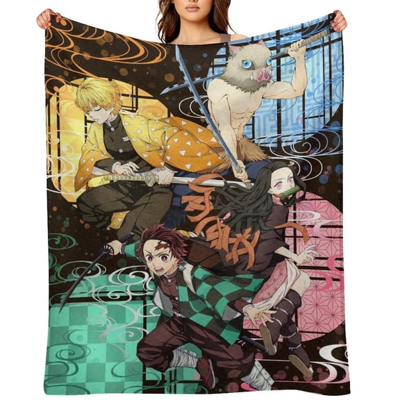 Anime Demon Slayer Kimetsu No Yaiba Flannel Blanket, Ultra Soft Warm Throw Lightweight Microfleece Blanket for Home Sofa Bed,There Are Five Sizes to Choose from 30x40,32x48,50x40,60x50,80x60inch