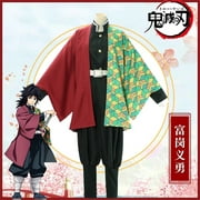 Anime Demon Slayer Kimetsu no Yaiba Giyuu Tomioka Cosplay Costume Uniform Set Kimono Halloween Carnival Clothes(S)