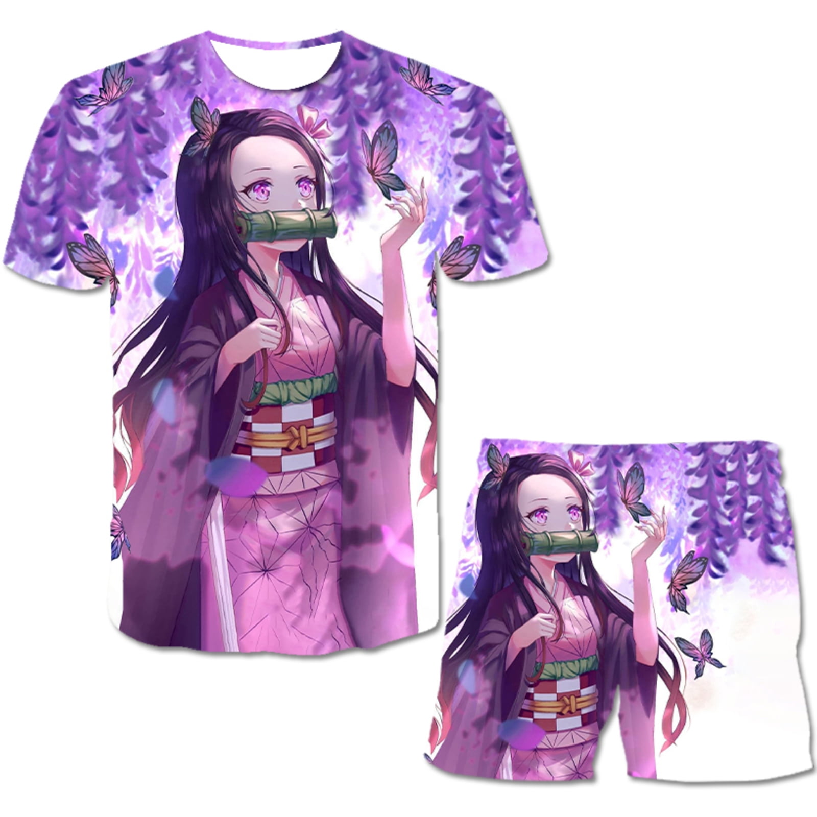 Anime Demon Slayer Shirt 3D Printing T-shirts Boys And Girls Cartoon Character Cosplay Fashion Short Sleeve black5-XL
