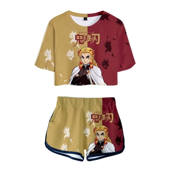 Anime Demon Slayer Shirt Boys Shirt Cartoon Cosplay Shirts Short Sleeve Shorts Suit X-Large