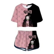 Anime Demon Slayer Shirt Boys Shirt Cartoon Cosplay Shirts Short Sleeve Shorts Suit X-Small