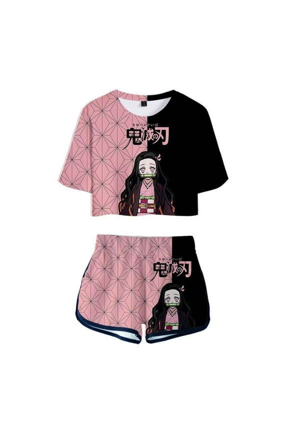 Anime Demon Slayer Shirt Boys Shirt Cartoon Cosplay Shirts Short Sleeve Shorts Suit X-Small