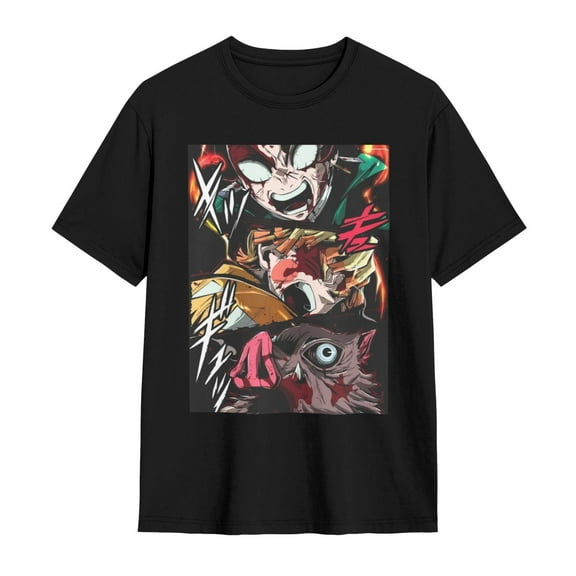 Anime Demon Slayer Shirt Mens Shirts 3D Printing T-Shirts Cartoon Cosplay Shirts Fashion Casual Top black4-Small