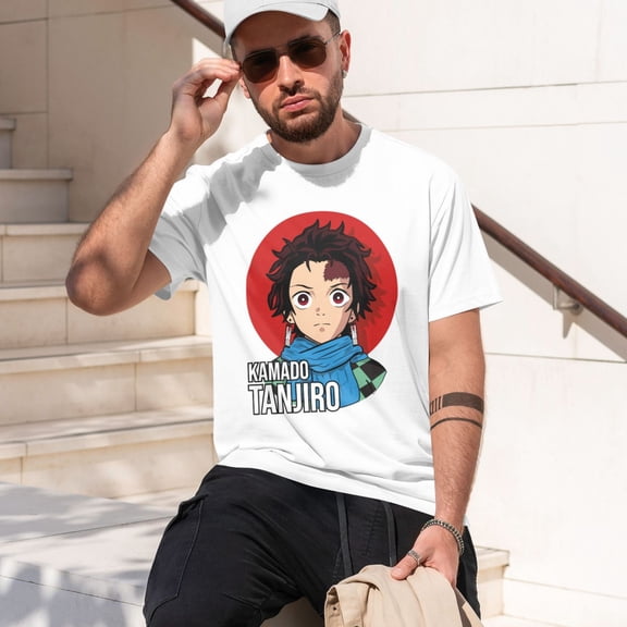 Anime Demon Slayer Shirt Mens Shirts Print T-Shirts Cosplay Shirts Fashion Casual Shirt White -Large