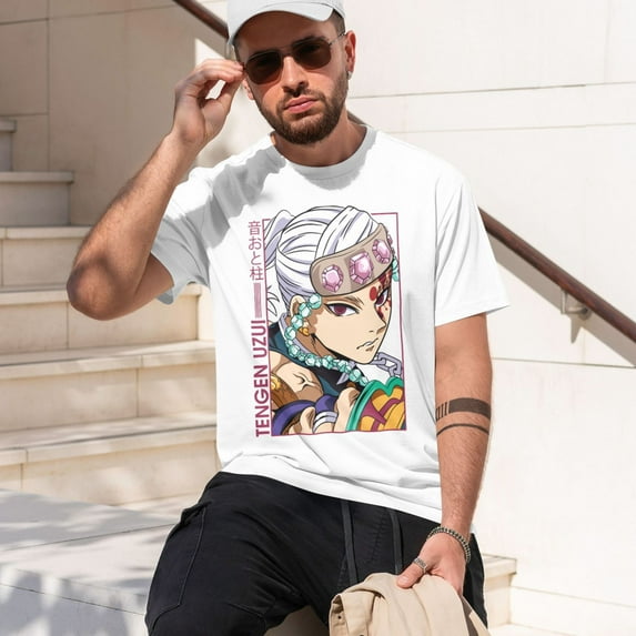 Anime Demon Slayer Shirt Mens Shirts Print T-Shirts Cosplay Shirts Fashion Casual Shirt White -Small